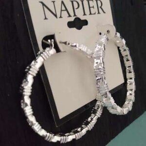 NAPIER Rocker Chic Silver Chunky Chain Link 1.75" Hoop Earrings**NEW!